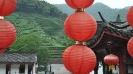 Red oriental lanterns 和 l和scape from study abroad trip to Shanghai