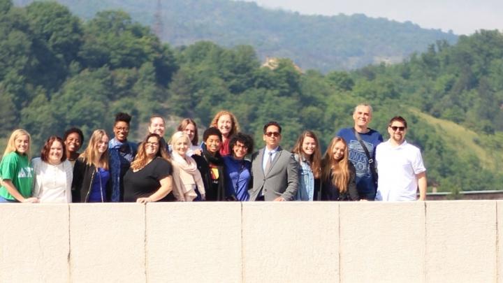 International Studies students gather for photo while studying abroad