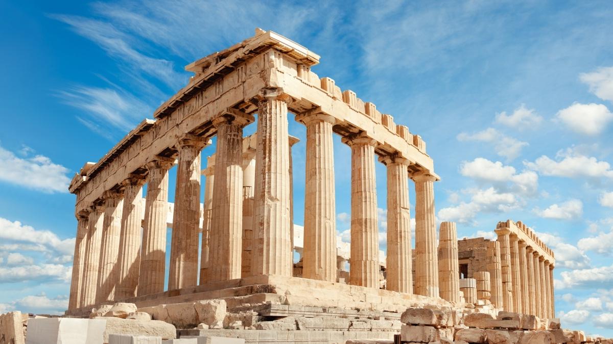 Ancient Greek ruins in bright daylight 